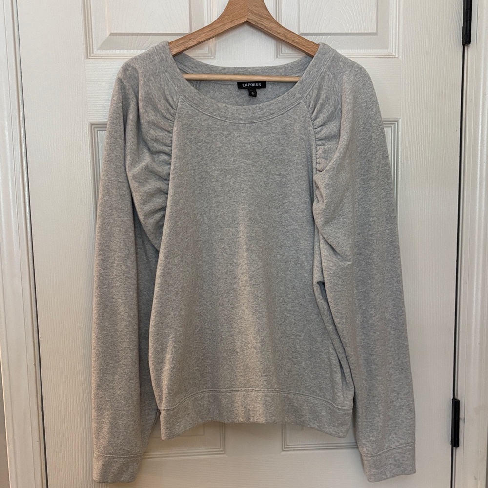 Express Heather Gray Ruched/Puff Sleeve Sweatshirt XL